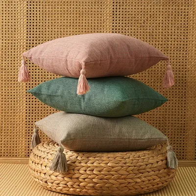 45 x 45 cm Euro Shams Kissenbezüge, gefüttertes Leinen, dekorative Quasten, quadratische Image