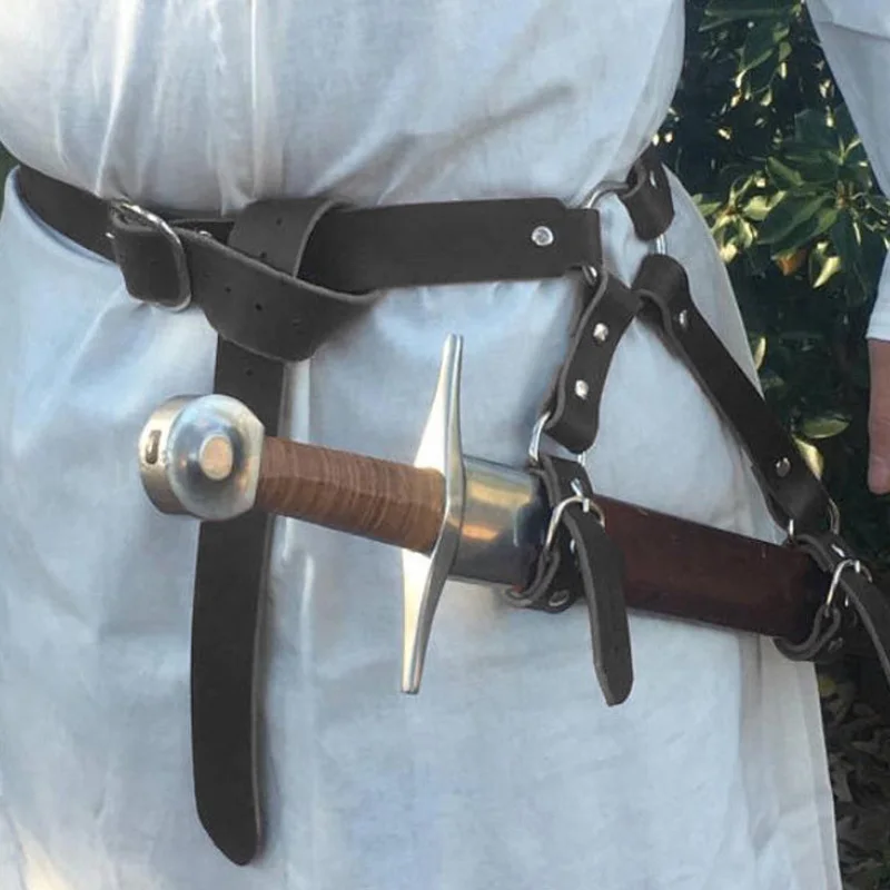 Mittelalterlicher Wikinger-Piraten-Schwertgürtel, Steampunk-Taillenmantel, Scheidenhalter, Ledergeschirr, Riemen, Rapier-Holster, SCA-Ritter-Kostüm Image
