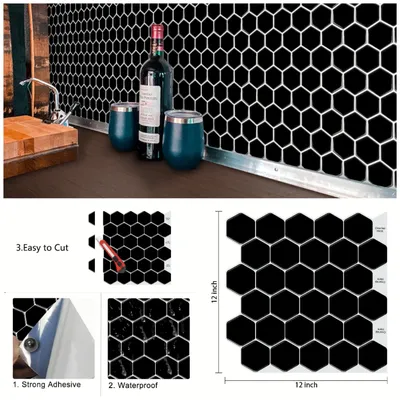 Easytiles Sechseck Wanda uf kleber schwarz & weiß selbst klebende Tapeten wasserdicht schälen und Image