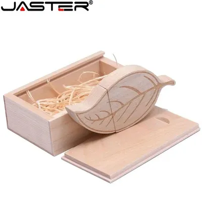 JASTER USB 2.0 Flash-Laufwerk Blätter Memory Stick Holzkiste Pen Drive Hochzeitsgeschenk Pendrive Kostenloses individuelles Logo Holz Bambus 32GB 64GB Image
