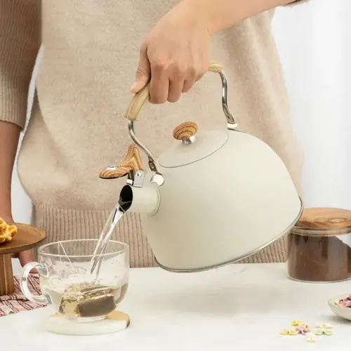 Pfeifende Wasserkocher Edelstahl Teekanne Tee kessel mit Holz muster Griff für die Herstellung von