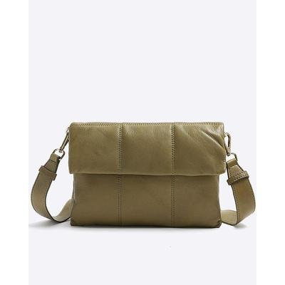 Khaki Leather Quilted Cross Body Bag - Green - River Island Crossbody Bags