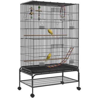 PawHut Vogelkäfig Vogelhaus mit Sitzstangen, Ablage, Bodenwanne, Vogelbauer mit Türen,
