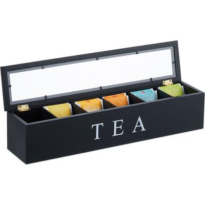 Teebox, 6 Fächern, Bambus, h x b x t: 9 x 43,5 x 9 cm, für Tee & Kaffeepads, Teebehälter mit Image