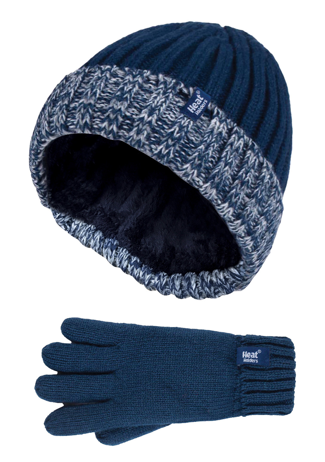 Wärmehalter - Kinder Jungen Winter warmes Fleece gefüttert isoliert stricken umdrehen Manschette gerippte Mütze und Handschuhe Set - NS1P9710 Image