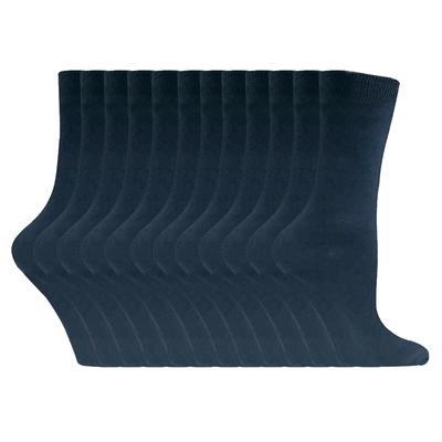 Einfarbige Damensocken mit hohem Baumwollanteil | 12 Paar Multipack | Socken-Snob | Dünne, bequeme, farbenfrohe Crew-Söckchen für Damen, Marineblau Image
