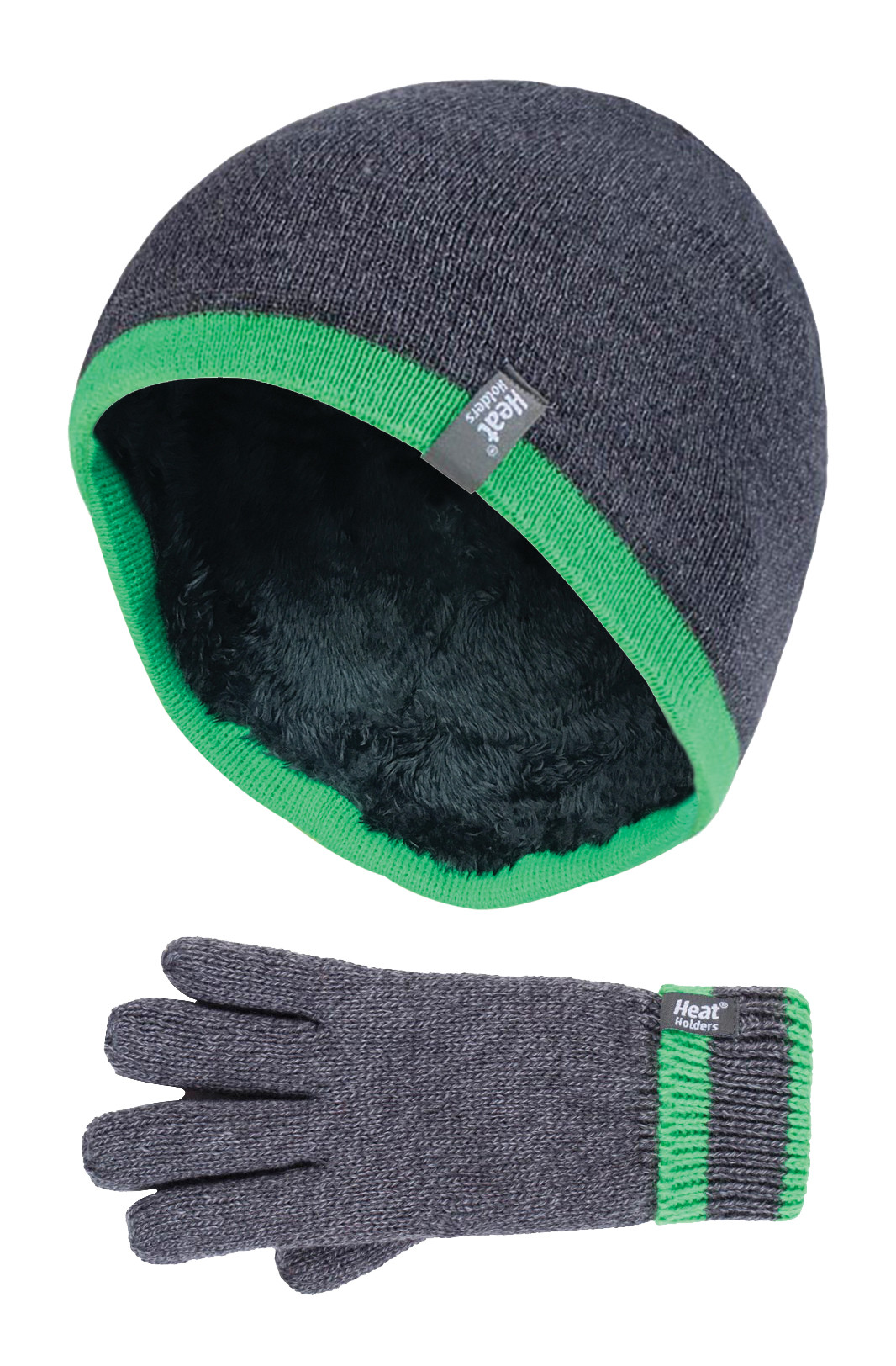 Wärmehalter - Kinder Jungen Winter warmes Fleece gefüttert isoliert stricken umdrehen Manschette gerippte Mütze und Handschuhe Set - CG1P8 Image