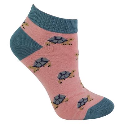 Damen Bambus Trainer Socken | Miss Sparrow | Atmungsaktive Low Cut Socken für Frauen - Schildkröten (Pink) Image