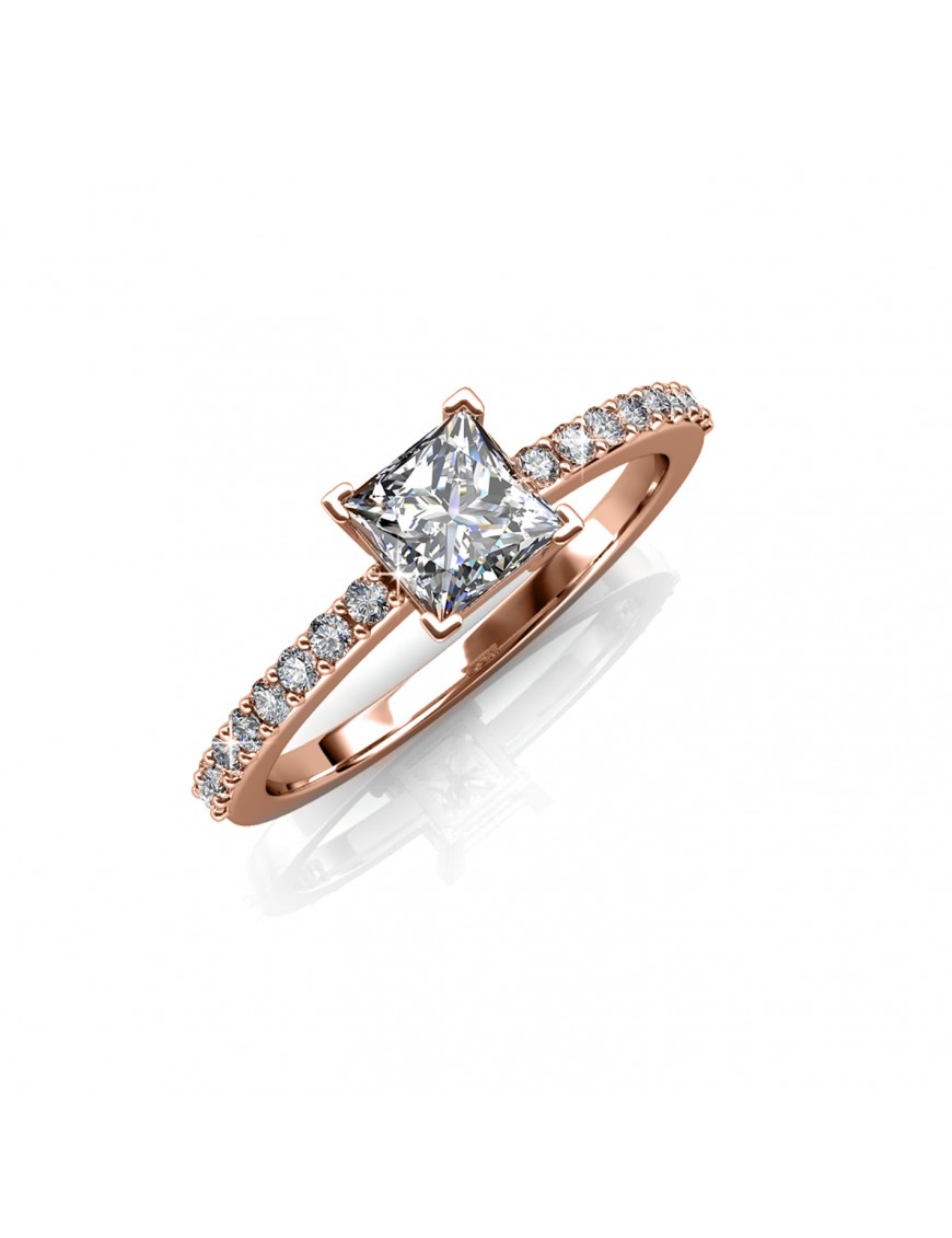 Einfacher quadratischer Ring - Roségold und Kristall Image