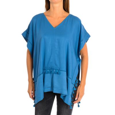 Lockerer Poncho mit V-Ausschnitt und Quasten 8949 Frauen