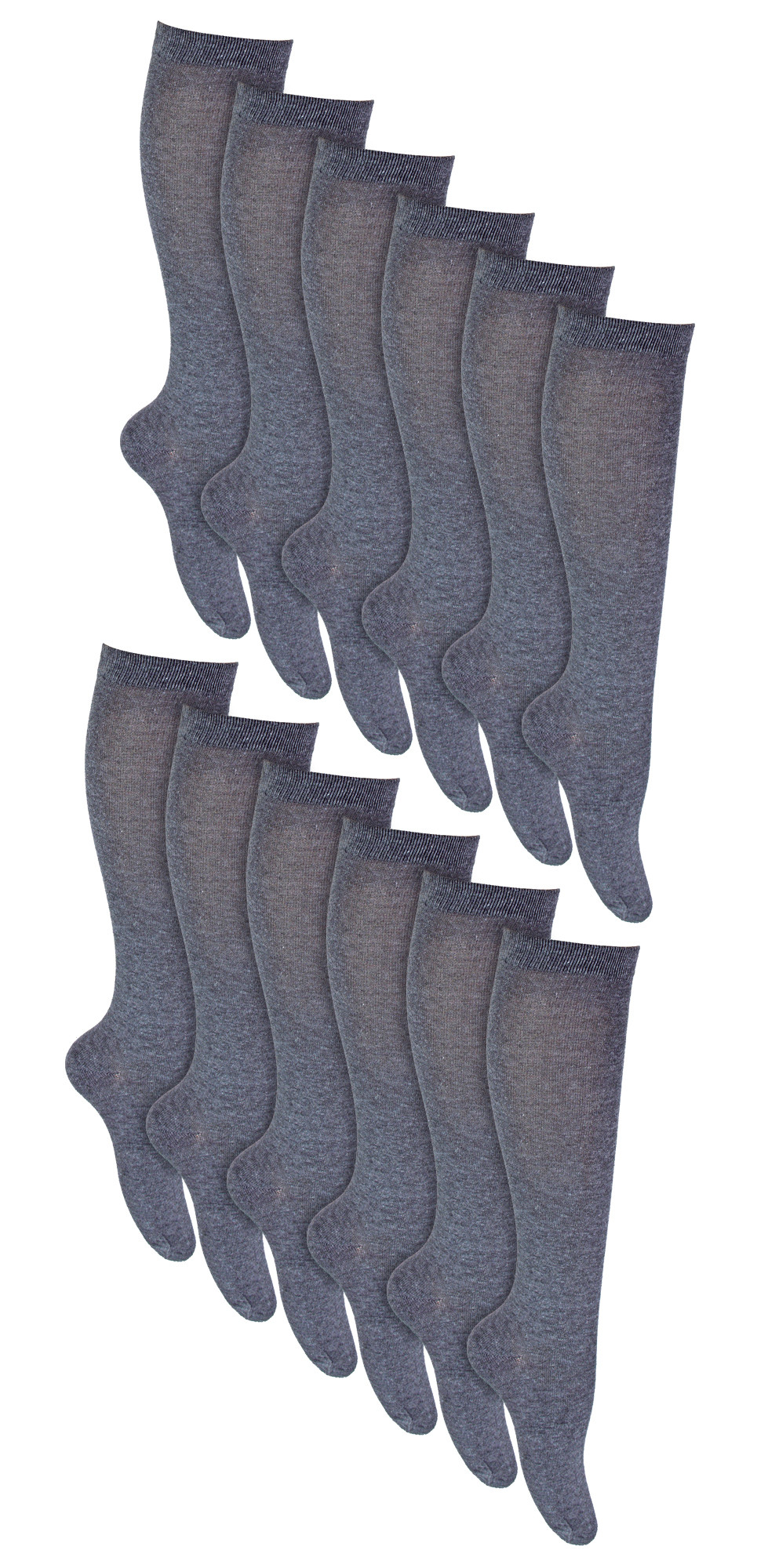 12 Paar Multipack Mädchen Kniestrümpfe | Atmungsaktive lange Baumwolle Schule Socken | Farbe Option - grau, schwarz, weiß, blau - grau Image