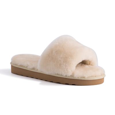 Aus Wooli Australia Damen Schafsfell Fluff Slide Pantoffeln Creme