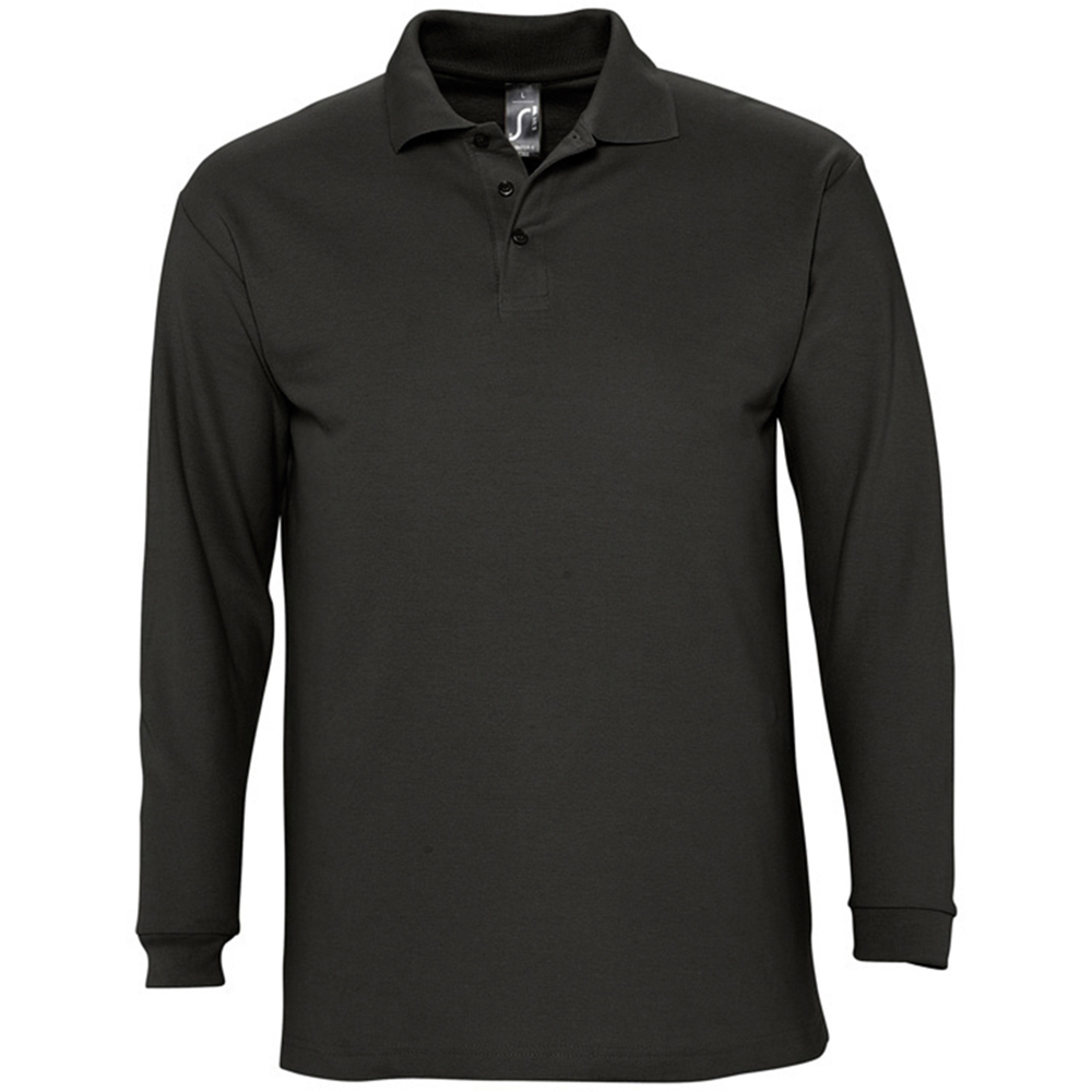 SOLS Herren Winter II Langarm-Pique-Baumwoll-Poloshirt (Schwarz) Image
