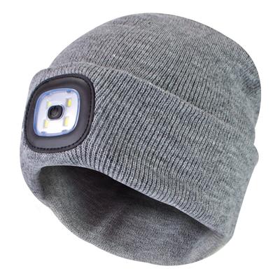 Damen Led Beanie Hut | Damen gestrickt wiederaufladbare Beanie | Winter Beanie mit Stirnlampe - Grau Image
