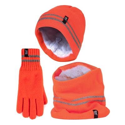 Hi Vis Mütze, Halswärmer & Handschuhe Set | Wärmehalter | Reflektierende Arbeitskleidung Set für extrem kaltes Wetter - Orange Image
