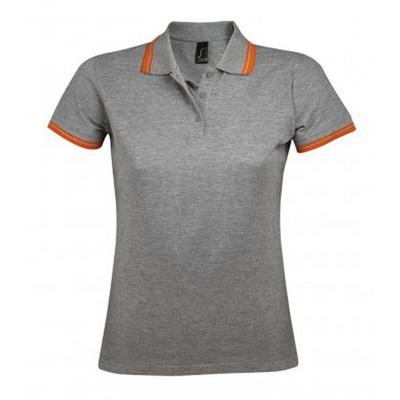 SOLS Womens/Ladies Pasadena Tipped Short Sleeve Pique Polo Shirt (Grau meliert/Orange) Image