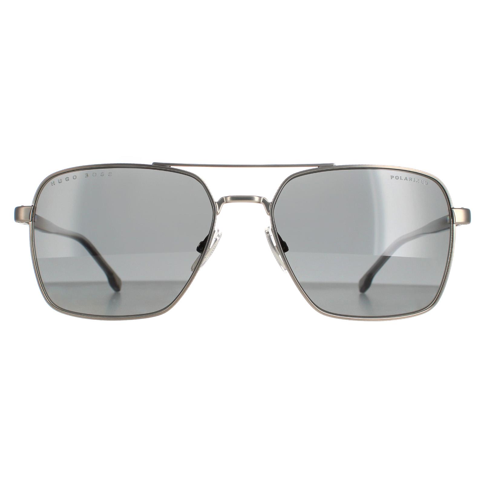 Hugo Boss Aviator Herren Matte Ruthenium Grau Polarisiert BOSS 1045/S