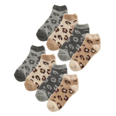 8 Paar flauschige Damen-Söckchen | Neuartige Socken mit Animal-Print, Grau/Beige Image
