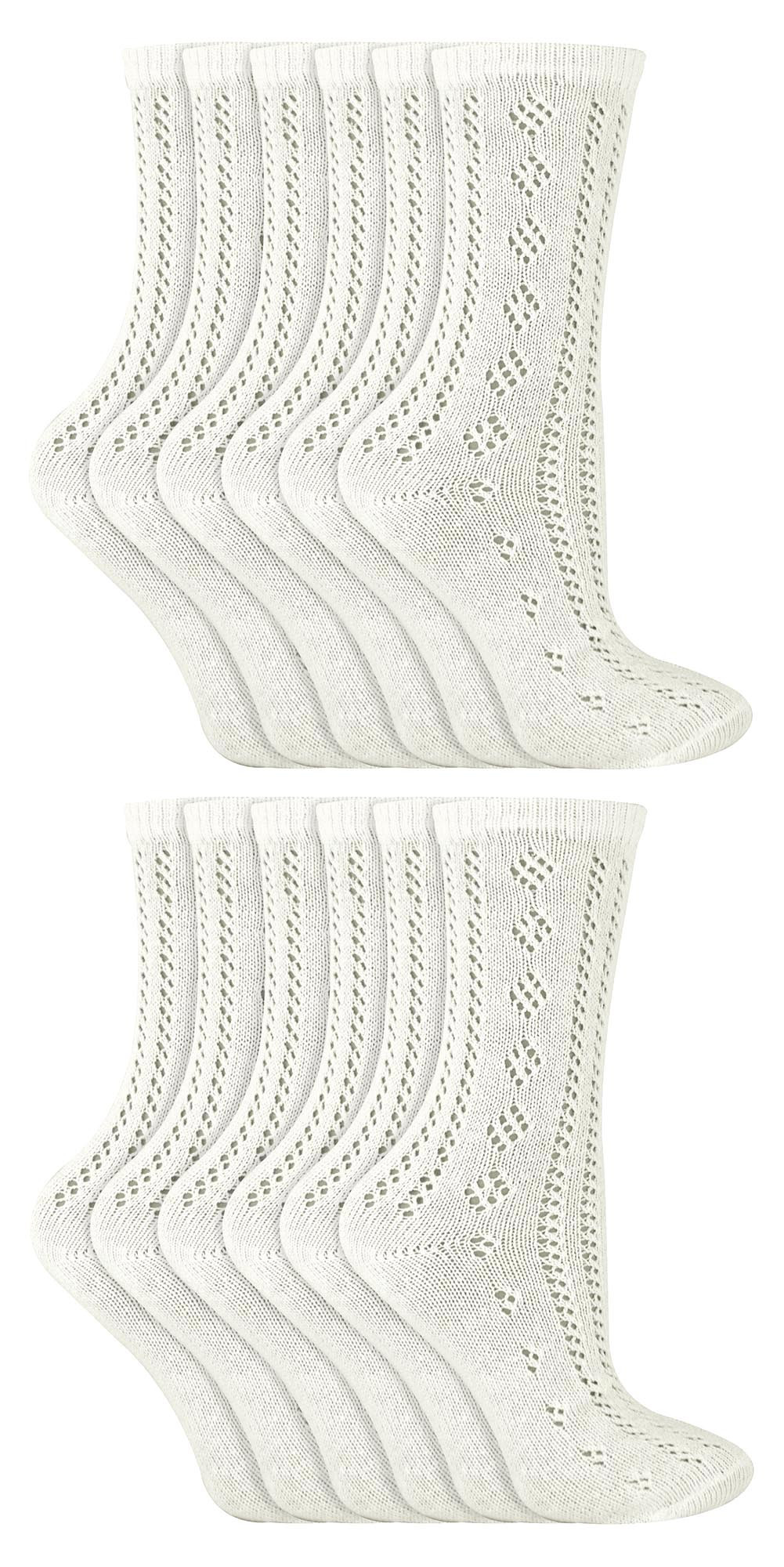 12 Paar Multipack Girls Pelerine Ankle Cotton Socks - Weiß Image