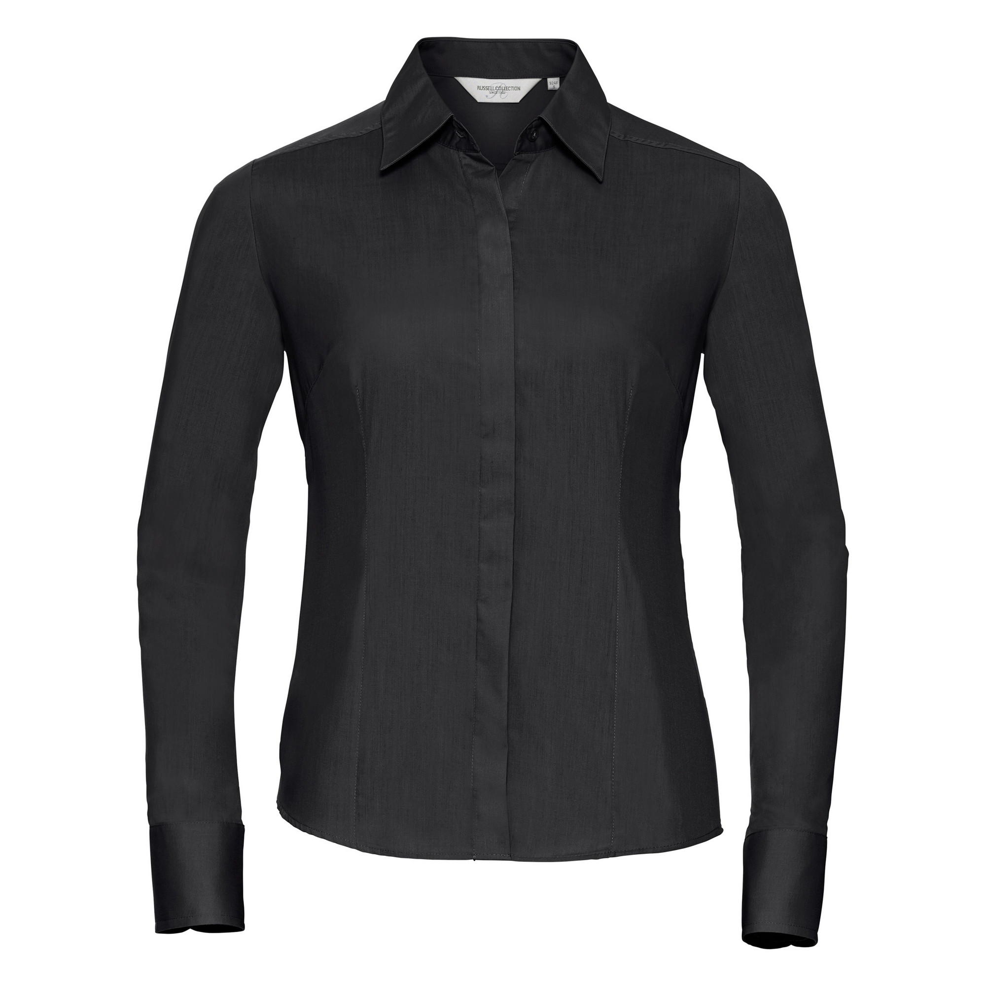 Russell Collection Damen/Damen Langarmhemd aus pflegeleichter Poly-Baumwolle aus Popeline (Schwarz) Image