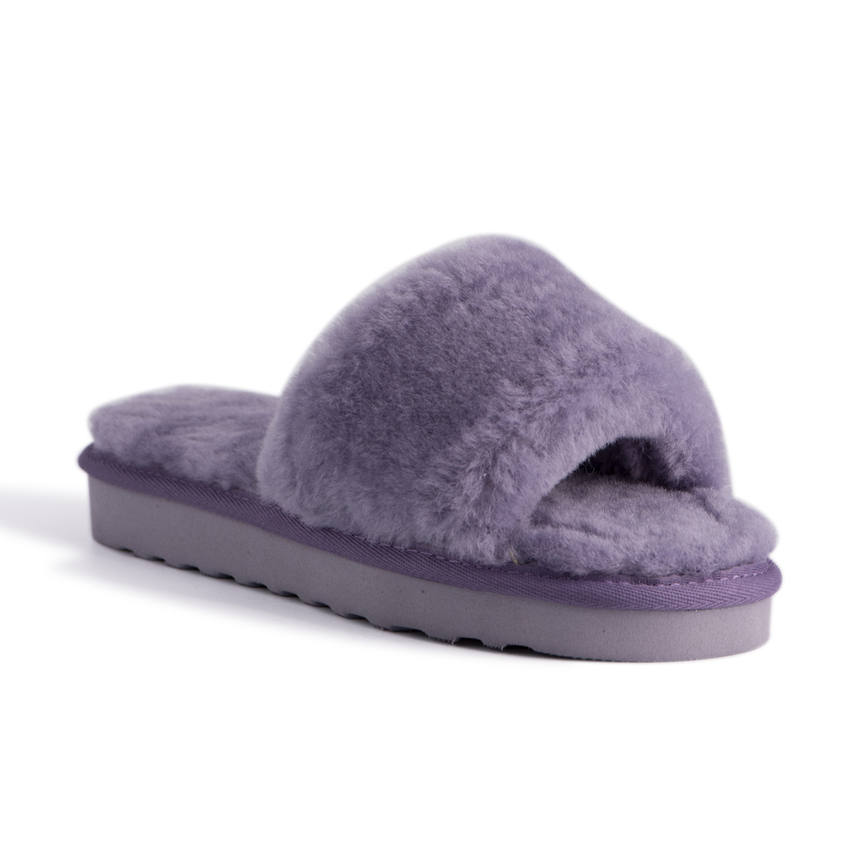 Aus Wooli Australia Damen Schafsfell Fluff Slide Pantoffeln Lila