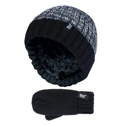 Wärmehalter - Kinder Jungen Winter gestrickt Thermofleece gefüttert Cuffed Beanie Mütze und Handschuhe Set - BTO1P6 Image