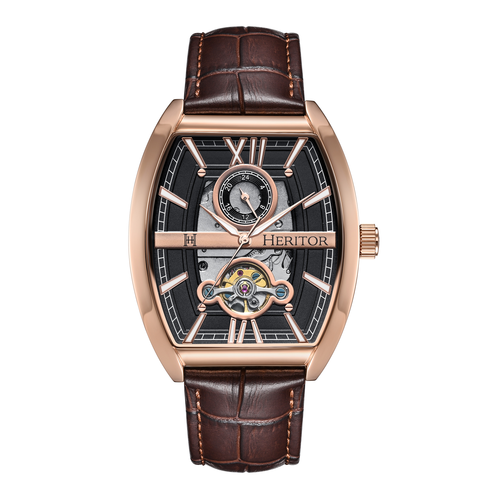 Heritor Automatische Masterson Semi-Skelett Lederarmbanduhr Image