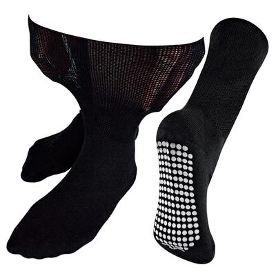 Extra breite Ödemsocken mit rutschfesten Griffen | Dr.Socks | Herren & Damen | Bambus Pantoffelsocken mit Grippern für geschwollene Beine Knöchel & Füße - Schwarz Image