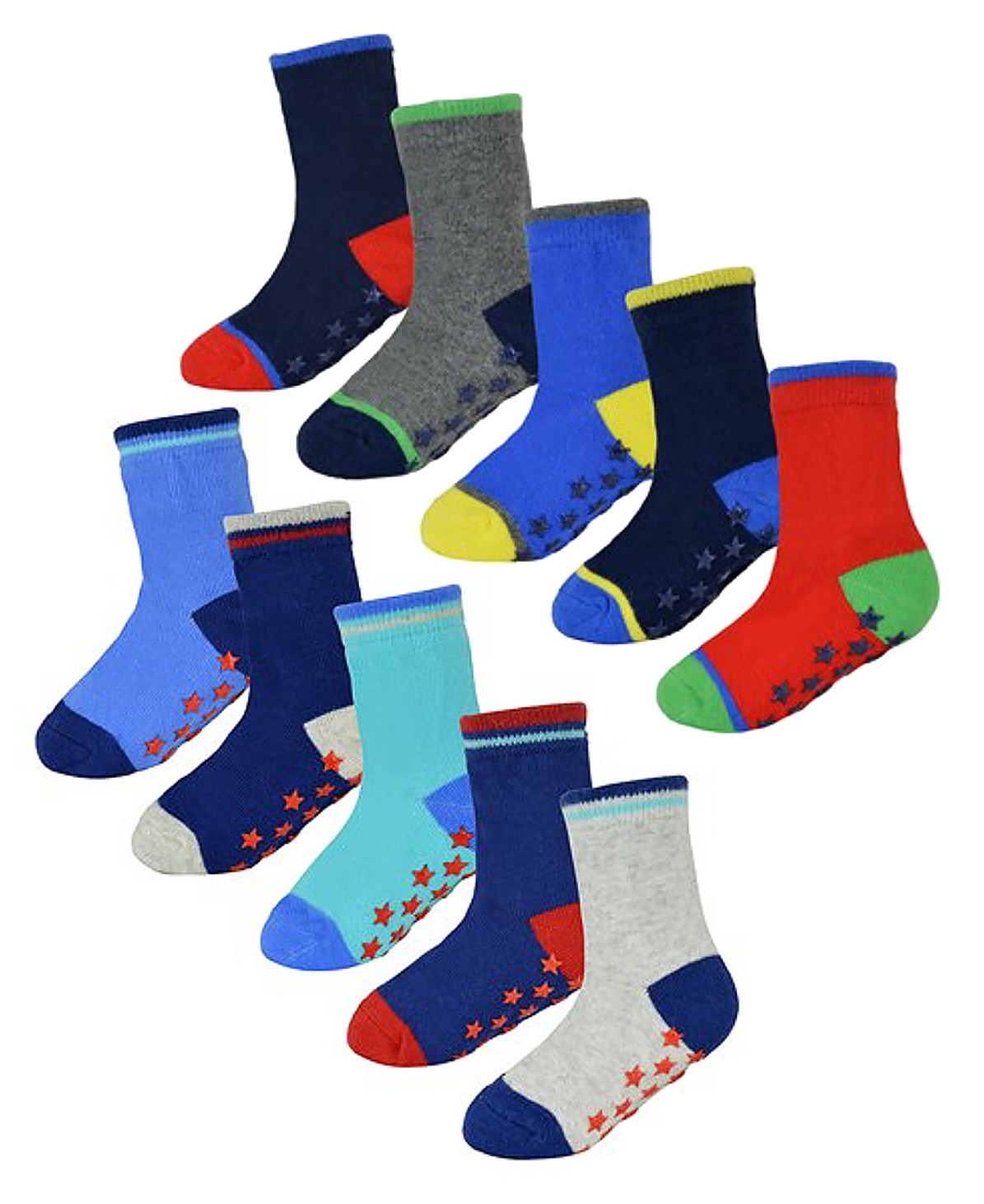 Rutschfeste Baby-Jungen-Socken | 10er-Pack | Socken-Snob | Weiche Baumwollsocken mit Sternchen-Greifern - Style 2