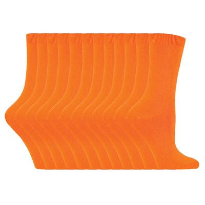 Womens Plain Cotton Rich Socks | 12 Pair Multipack | Sock Snob | Thin Comfy Colourful Crew Ankle Socks for Ladies - Orange