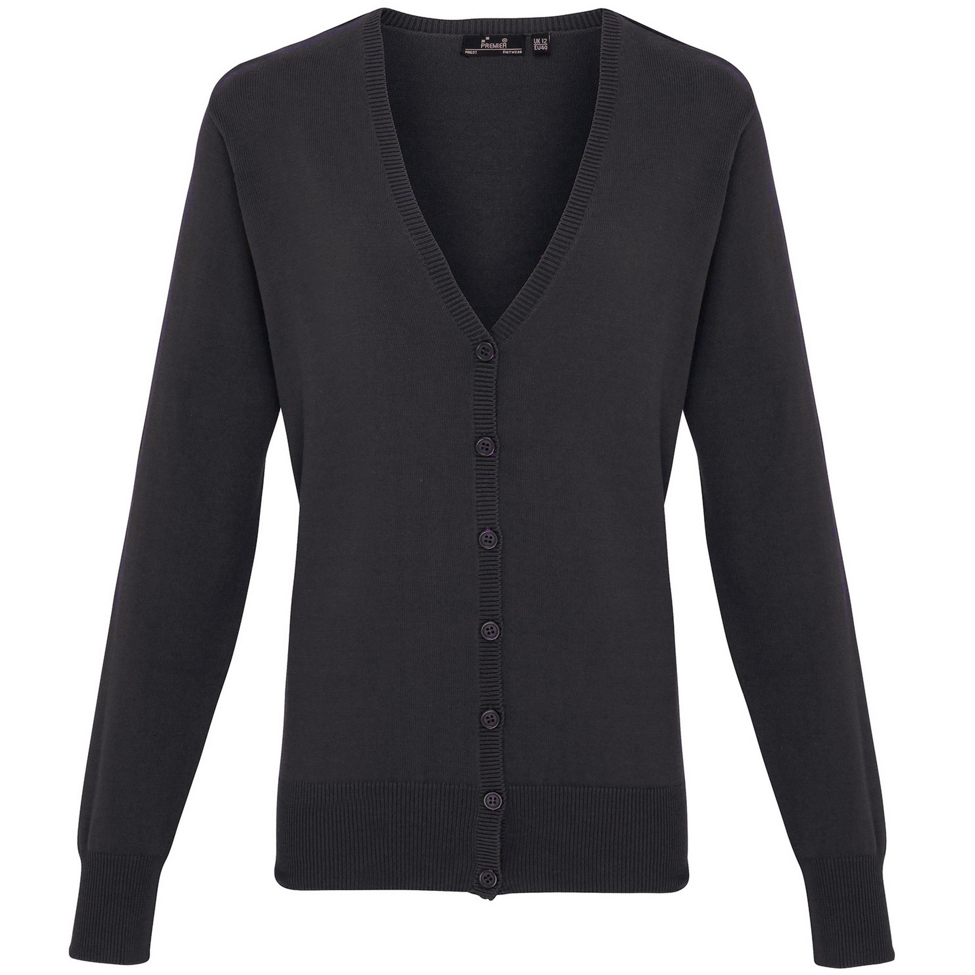 Premier Womens/Ladies Button Through Long Sleeve V-neck Knitted Cardigan (Charcoal)