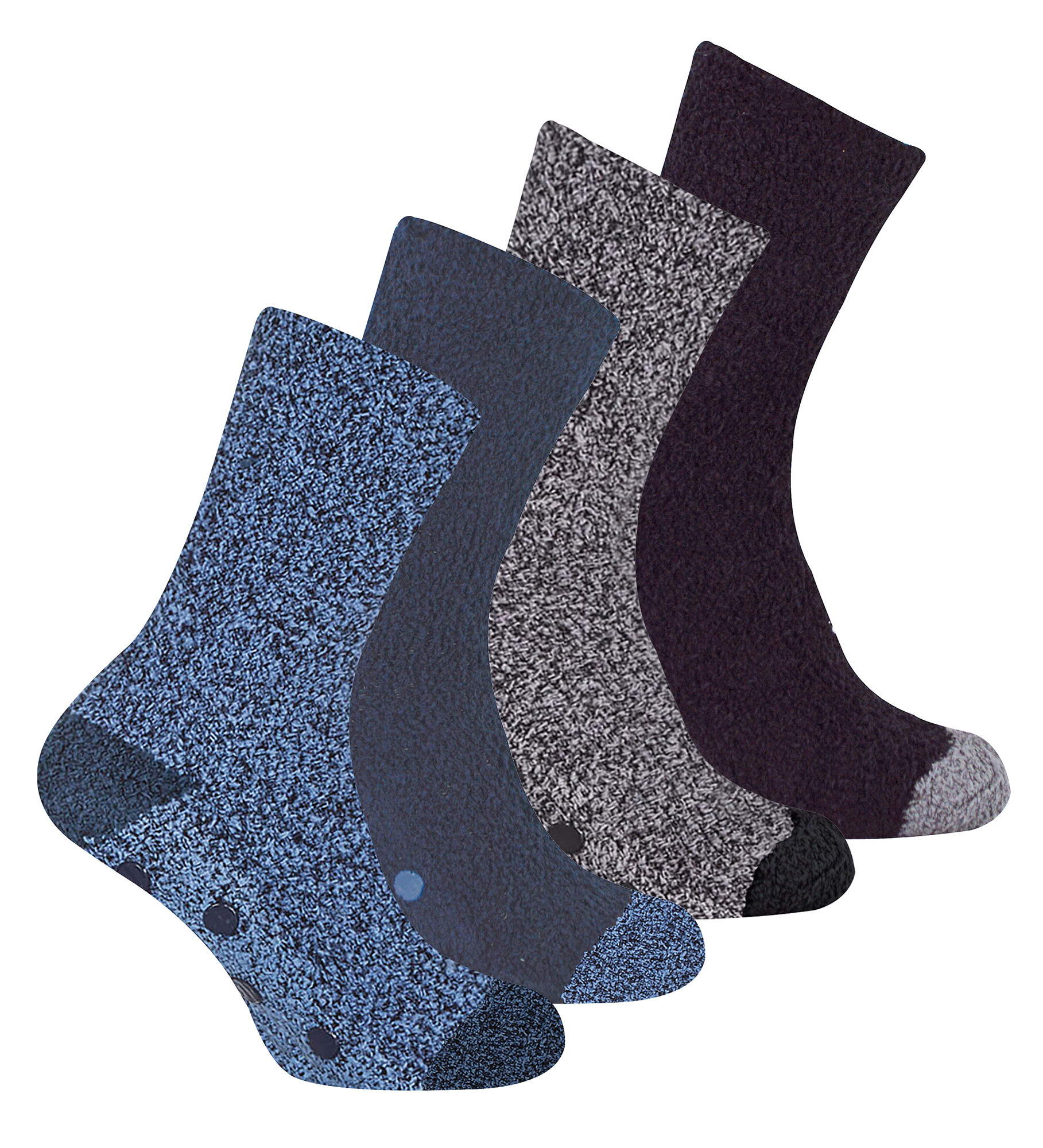4 Paar Herren Bettsocken |Thermal Anti-Rutsch Fuzzy Slipper Socken - Grau / Blau