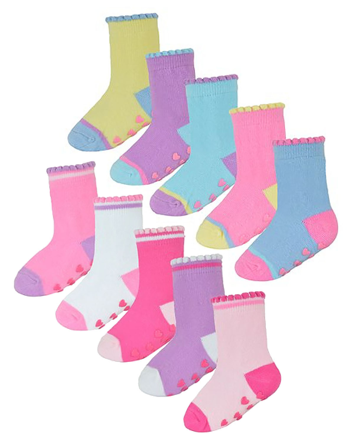 Rutschfeste Baby Mädchen Fersen- und Zehensocken | 10 Paar Multipack | Niedliche und weiche Kleinkindersocken mit Griffen - Style 1