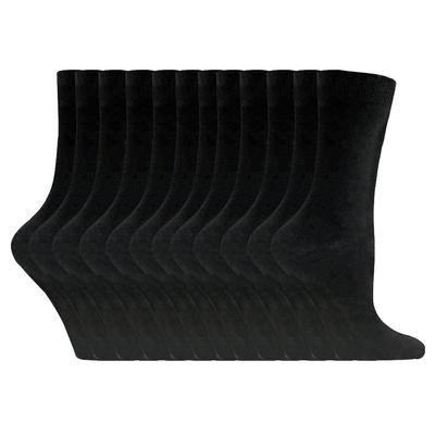 Womens Plain Cotton Rich Socks | 12 Pair Multipack | Sock Snob | Thin Comfy Colourful Crew Ankle Socks for Ladies - Black