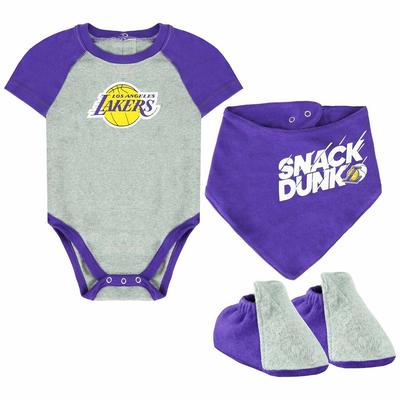 NBA Los Angeles Lakers Neugeborene 3-teilige Creeper Bib und Bottie Set VK2N1BCPY LAK