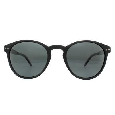 Polaroid Runde Unisex glänzend schwarz grau polarisierte Sonnenbrille