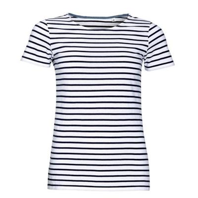 SOLS Womens/Ladies Miles Striped Short Sleeve T-Shirt (Weiß/Navy) Image