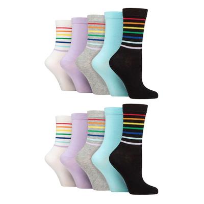 Wildfeet - 10er Pack Damen Bambus Crew Socken mit Punkten, Leoparden- und Blumenmuster - Multicolour Image