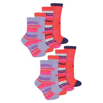 8 Paar Mädchen flauschige Bettsocken | kuschelige Pantoffelsocken für Kinder - Streifen Image