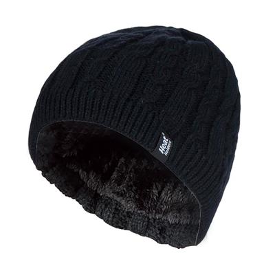 Damen gerippt Kabel stricken Fleece gefüttert Thermal gestrickt Beanie Hut Image
