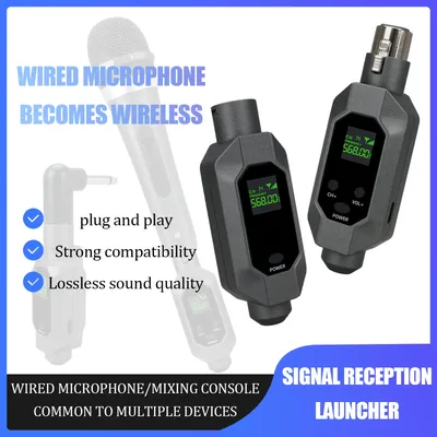 Wired Mic Converter Adapter 30m-50m Rang UHF Wireless Microphone XLR Transmitter Receiver HD Display