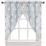 Navy Blue Gray Branch Swag Curtains For Living Room/bedroom Spring Summer Pastoral Botanical Swag Kitchen Curtain Valances For Windows Tier Topper Scalloped Curtain 2 Panels 72 w X 45 l