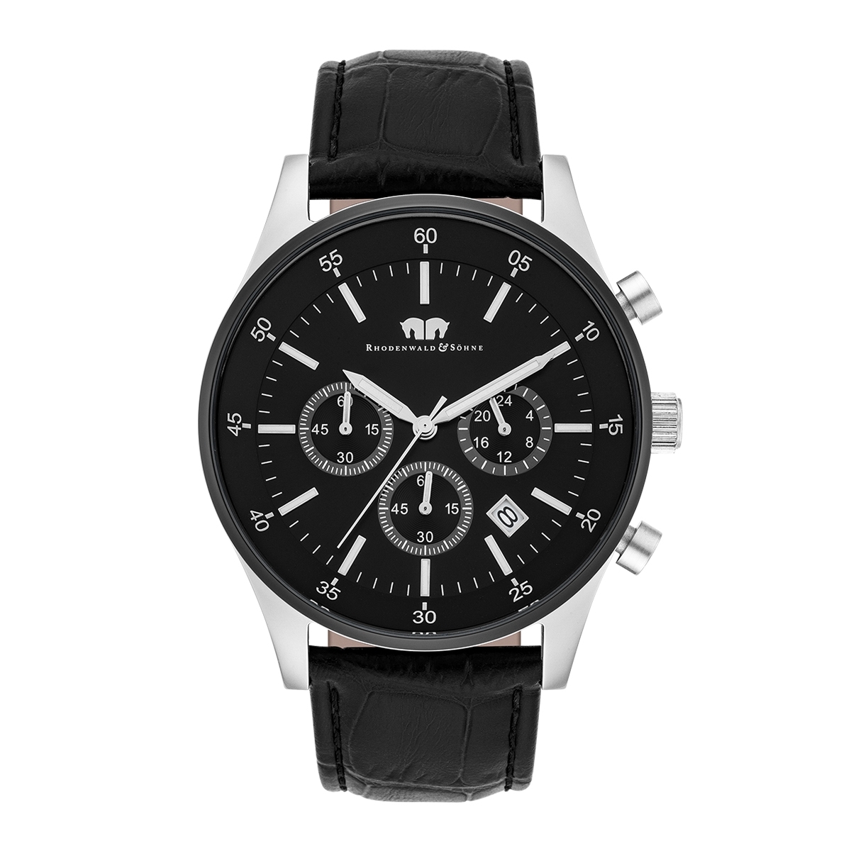Rhodenwald & Söhne Mens Male Stainless Steel Watch 45,0mm - Black Stainless Steel - One Size