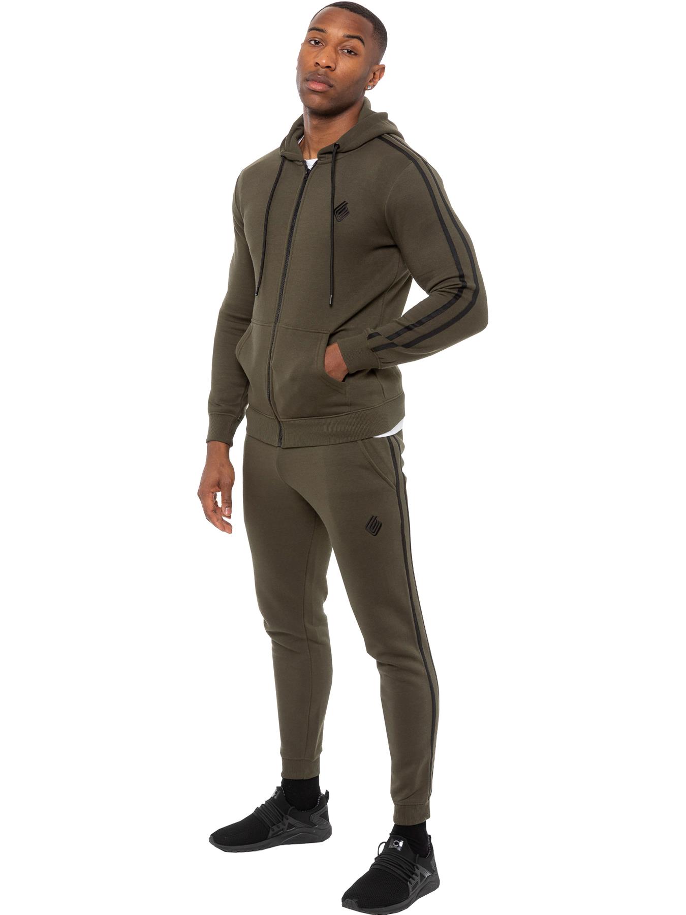 Enzo | Mens Zip Up Tape Hoodie Tracksuit Set - Khaki Cotton - Size Small | Enzo Sale | Discount Designer Brands