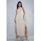 MissPap Womens Premium Satin High Neck Draped Maxi Dress - Stone - Size 6 UK | MissPap Sale | Discount Designer Brands
