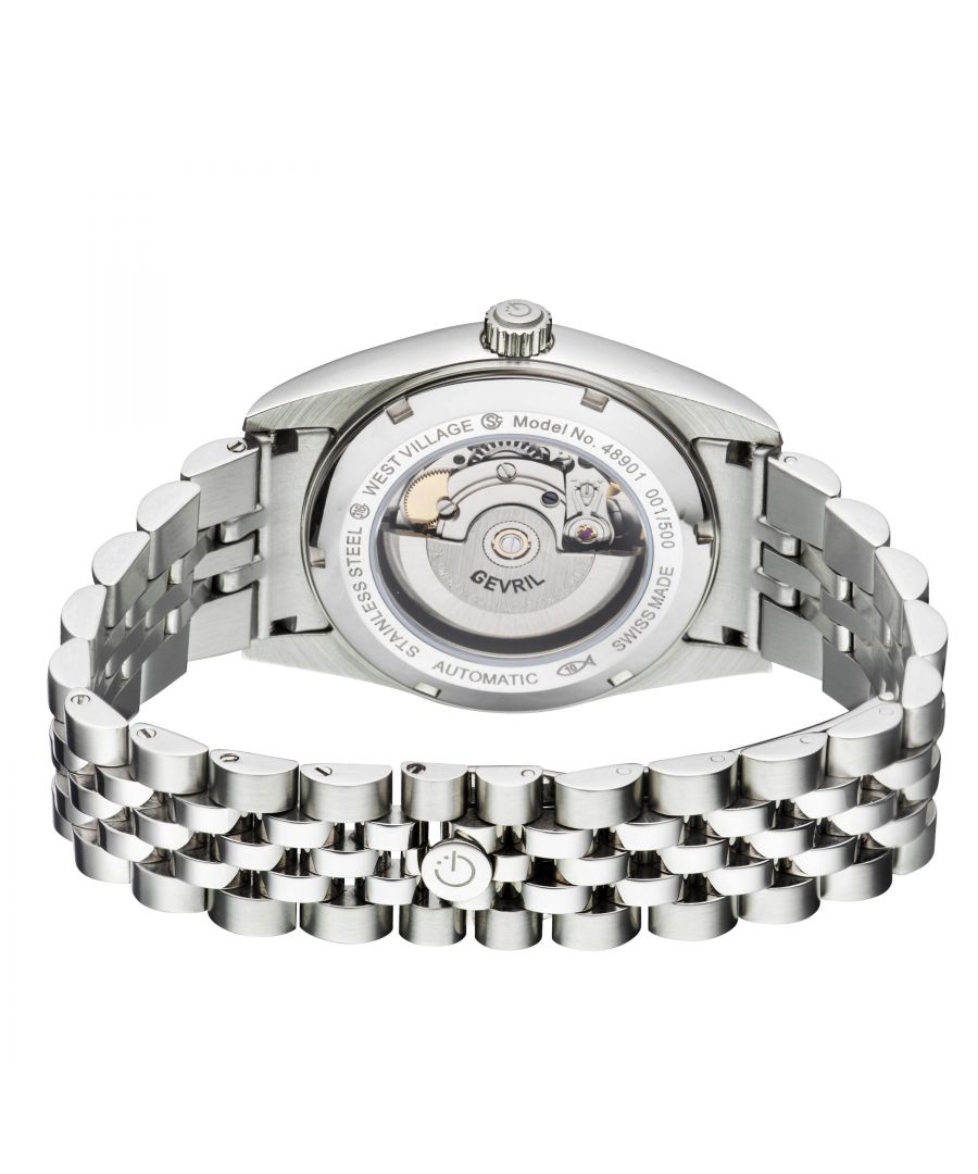 Gevril Mens Automatic West Village Sellita SW200, Swiss Movement Tiffany Sunray Dial Watch - Silver - One Size