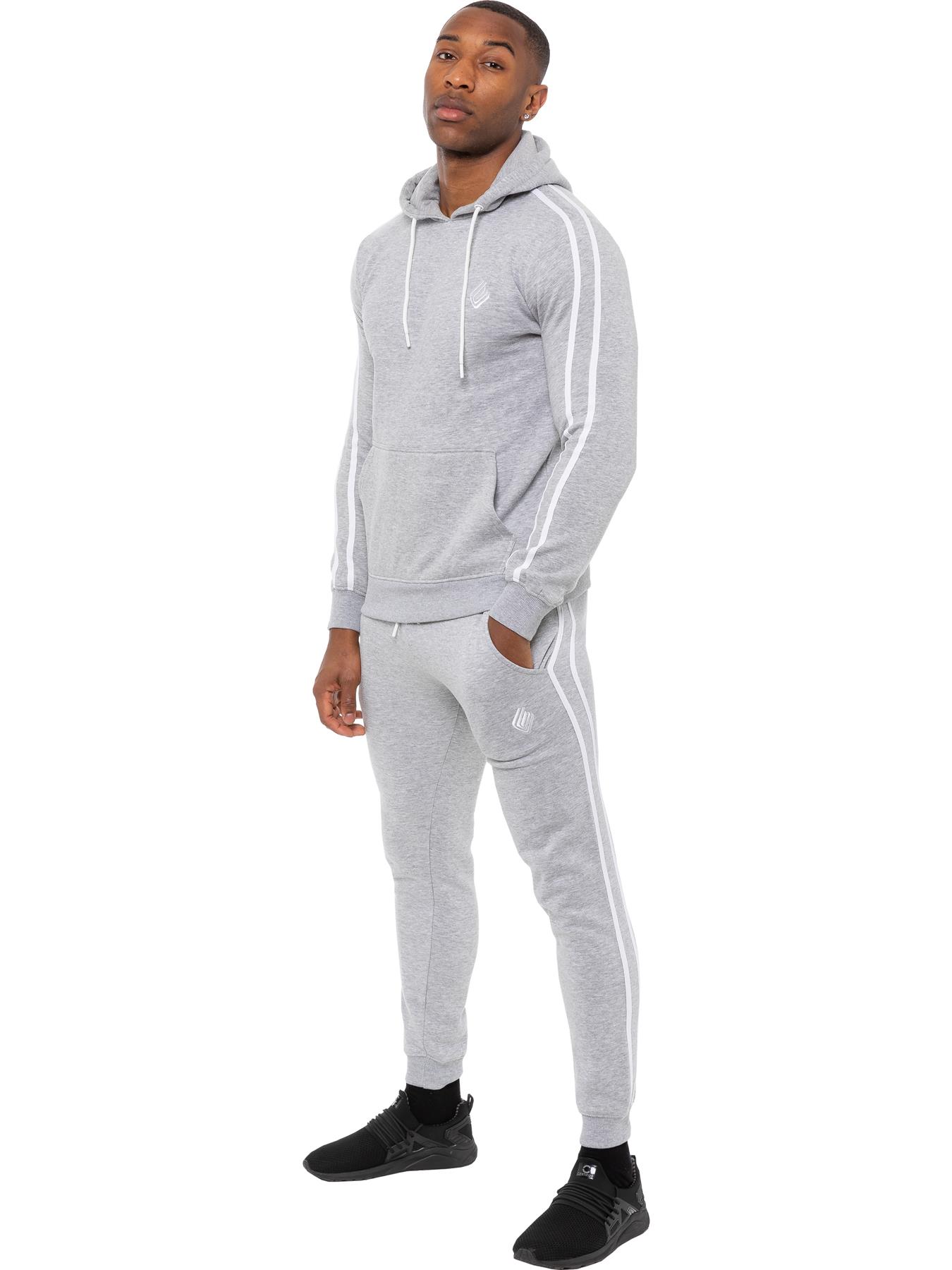 Enzo | Mens Pullover Tape Hoodie Tracksuit Set - Grey Cotton - Size Medium | Enzo Sale | Discount Designer Brands