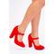 Where's That From Womens Michelle Block High Heel Pump With Front Buckle Strap - Rouge Red - Size UK 7