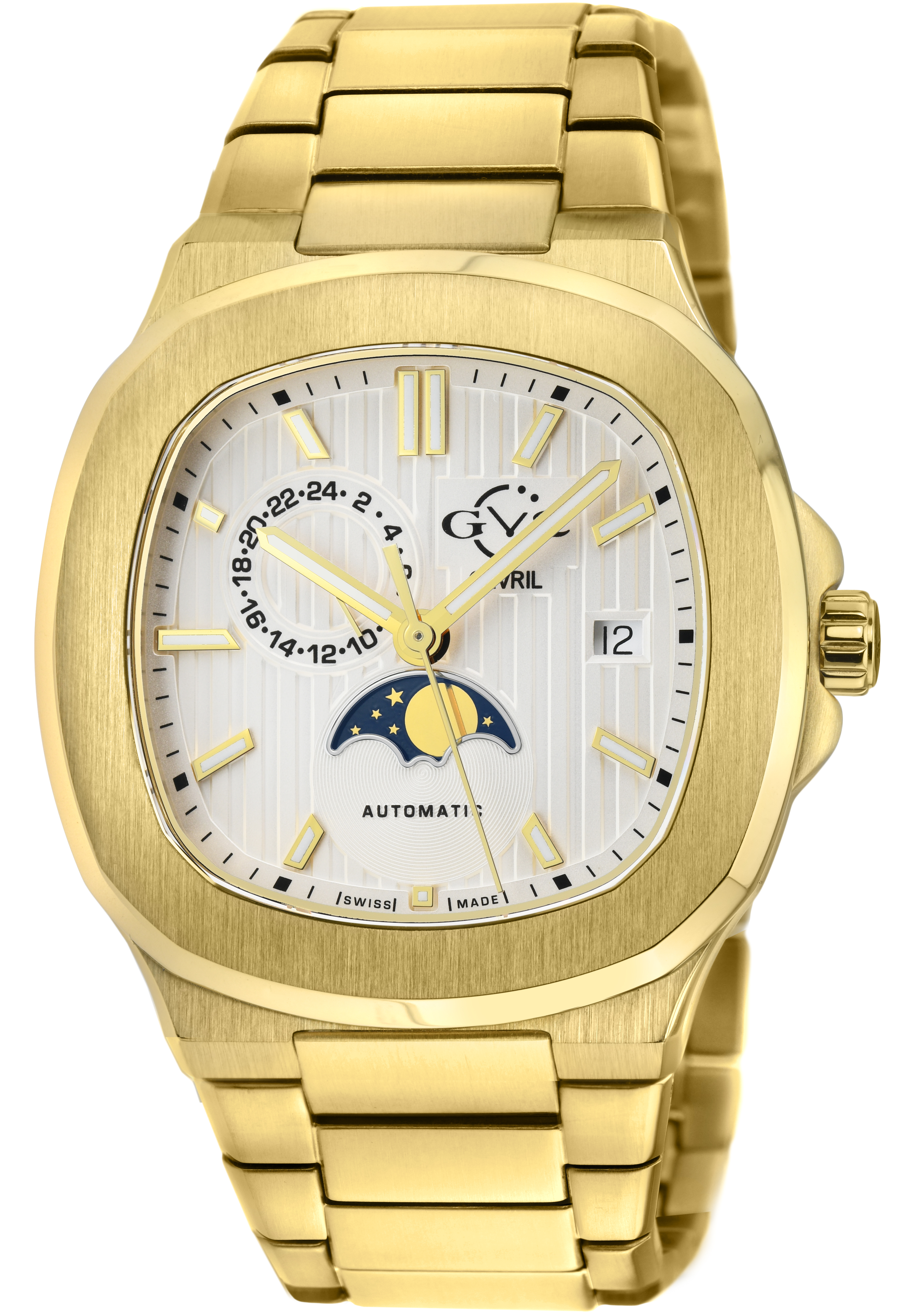 Gv2 Mens Potente Moon Phase 18402B Swiss Automatic Sellita SW285-1A Watch - Gold - One Size | Gv2 Sale | Discount Designer Brands