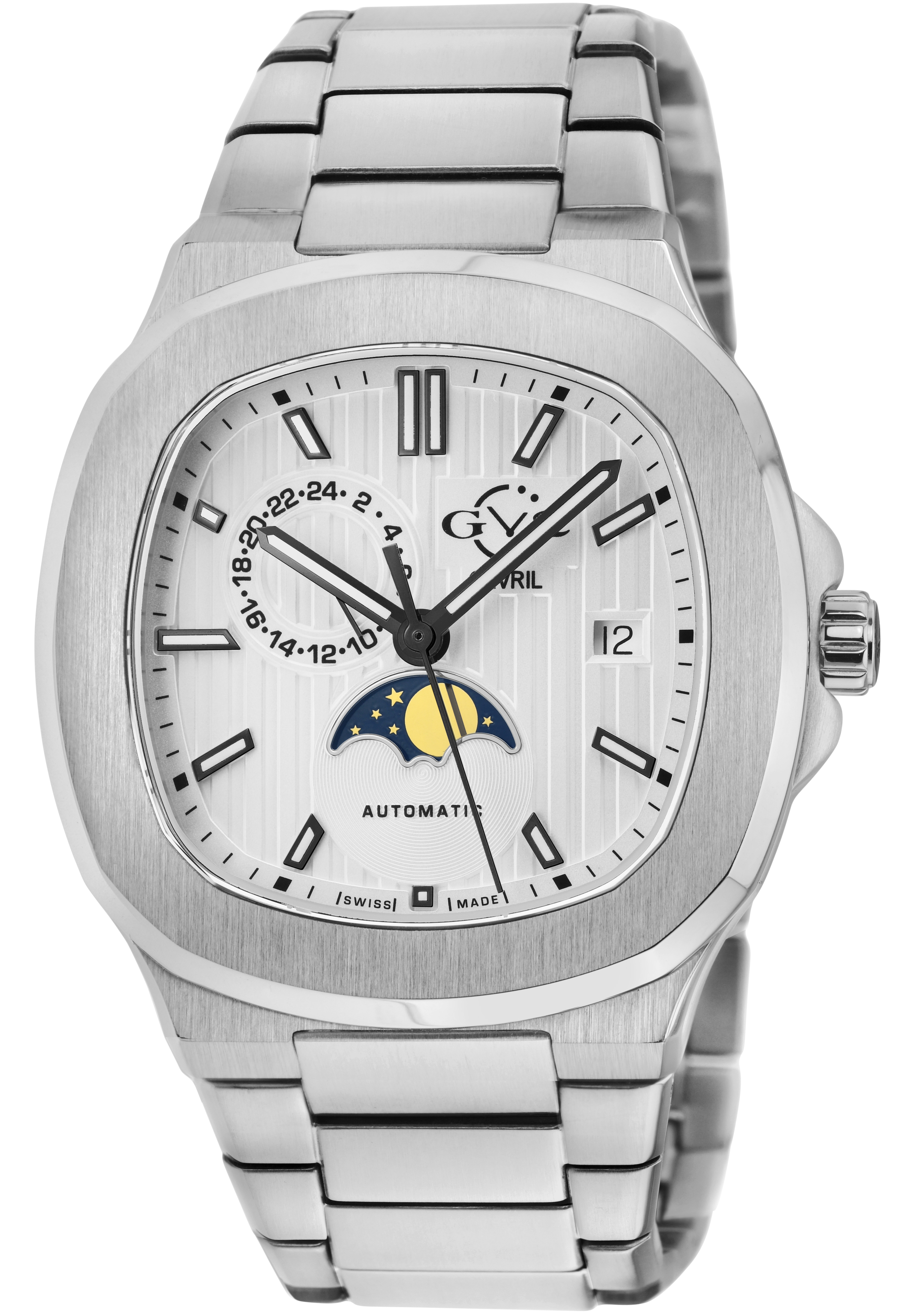 Gv2 Mens Potente Moon Phase 18400B Swiss Automatic Sellita SW285-1A Watch - Silver - One Size | Gv2 Sale | Discount Designer Brands